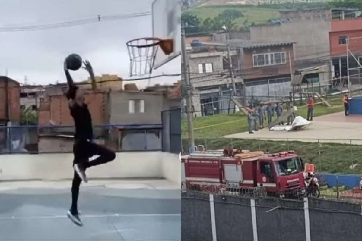 Jovem morre após cesta de basquete desabar em quadra pública