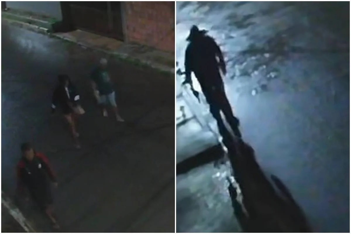 [VÍDEO] Câmeras mostram encapuzado armado antes de cometer triplo homicídio; veja