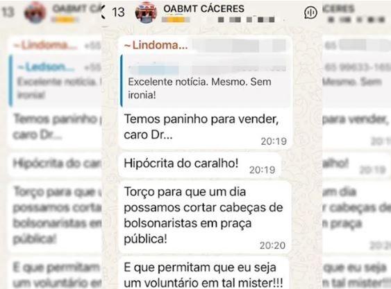 Em grupo da OAB, advogado fala em cortar cabeça de bolsonaristas em praça pública