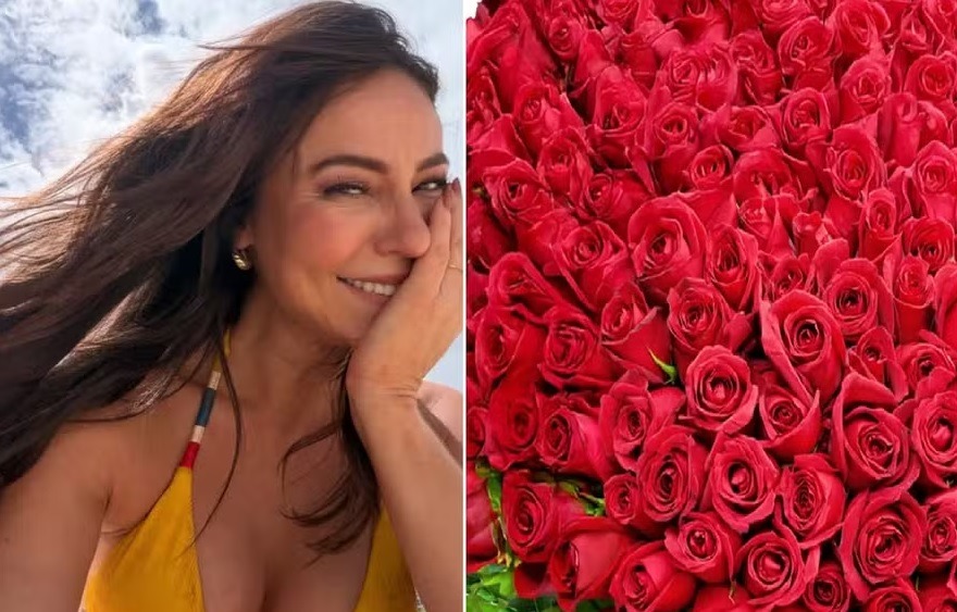 Paolla Oliveira recebe caminhão com rosas vermelhas avaliadas em R$ 10 mil