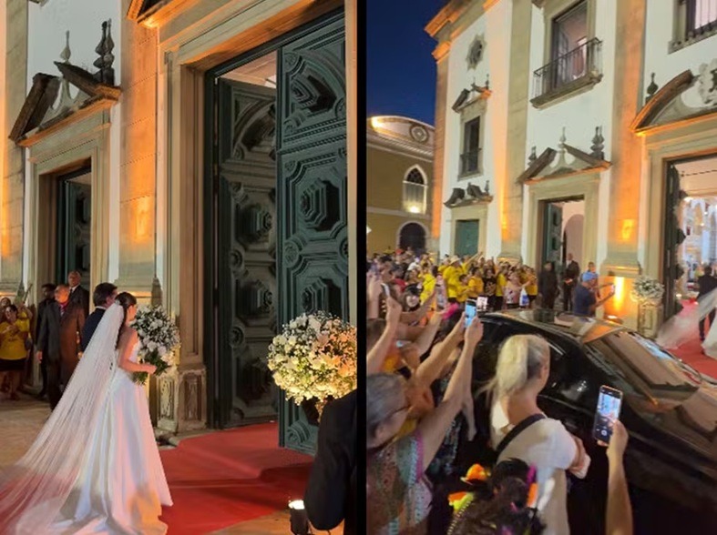 VÍDEO: Foliões 'param' bloco para entrada de noiva em igreja e transformam casamento em prévia de carnaval