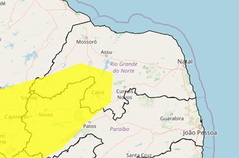 Inmet publica alerta de baixa umidade para Caicó e outras 56 cidades do RN; veja lista