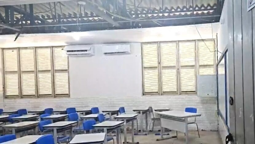 Pedaço de teto de escola em Natal cai na cabeça de professor