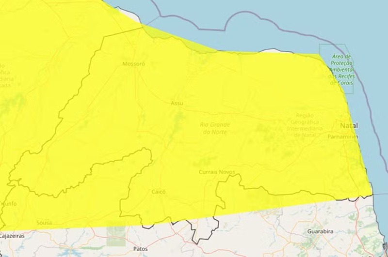 Inmet emite alerta de chuvas intensas para todas as regiões do RN