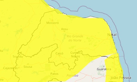 Inmet publica dois alertas para cidades do RN com chuvas de até 50 mm