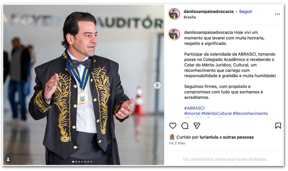 Genro de Lula recebe honraria jurídica em cerimônia em Brasília