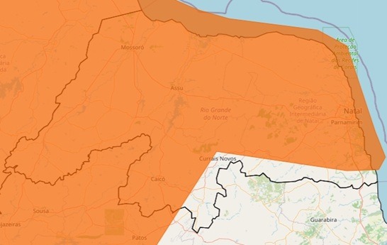  Inmet prevê chuva forte e ventos de até 100 km/h em 155 cidades do RN