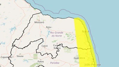 Inmet publica alerta de chuvas para Natal e mais 45 cidades do RN até quarta-feira