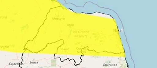 Inmet publica alerta de chuvas intensas para Natal e mais 164 cidades do RN