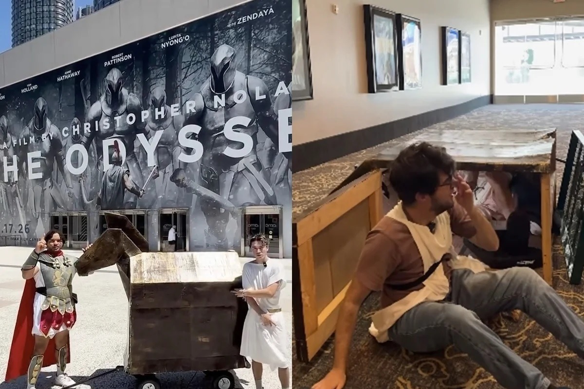 Influenciador tenta driblar segurança e entrar no cinema com amigos escondidos em Cavalo de Troia