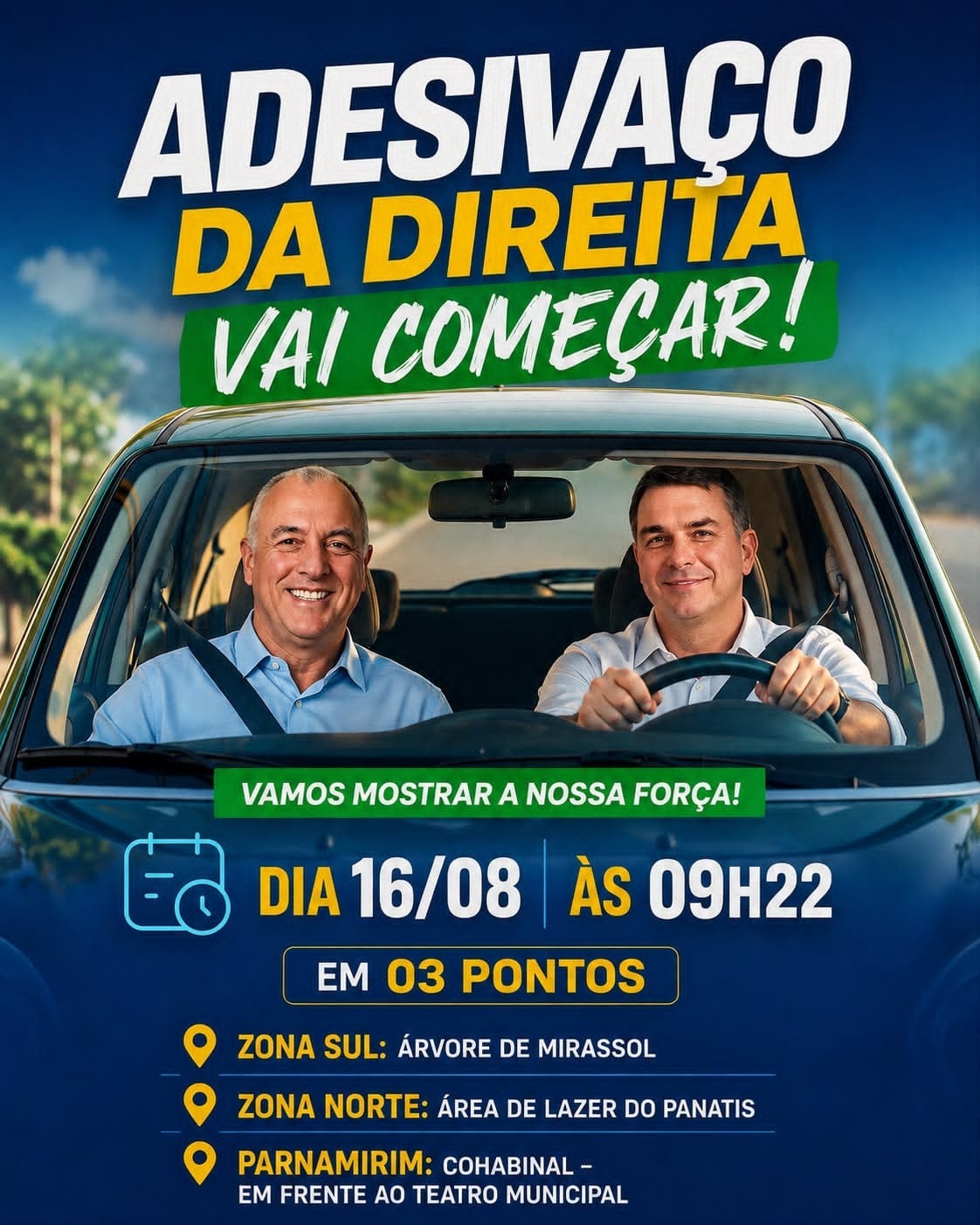 Coronel Hélio inicia campanha com Adesivaço da Direita simultâneo em Natal e Parnamirim neste domingo (16)