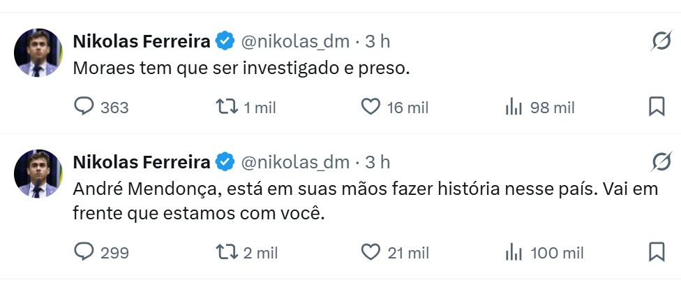 Nikolas Ferreira acionará STF para pedir investigação, afastamento e prisão de Moraes
