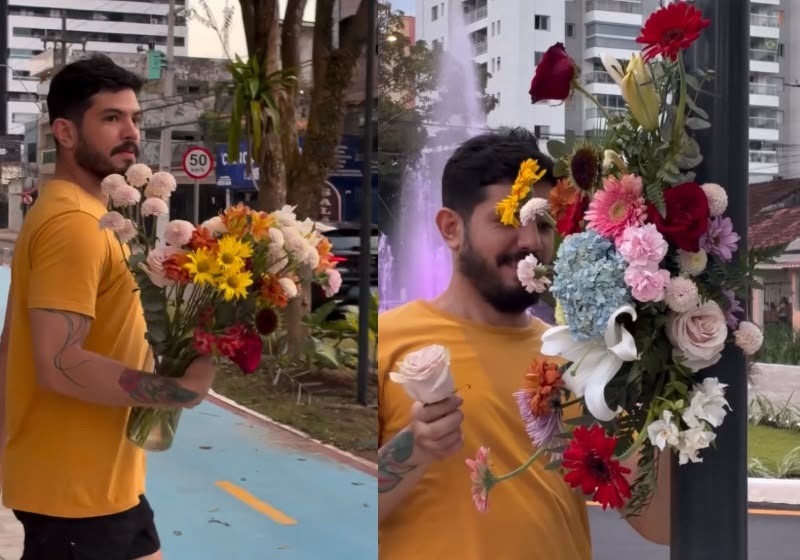 [VÍDEO] Homem espalha flores, embeleza rua de Belém e surpreende moradores com gentileza