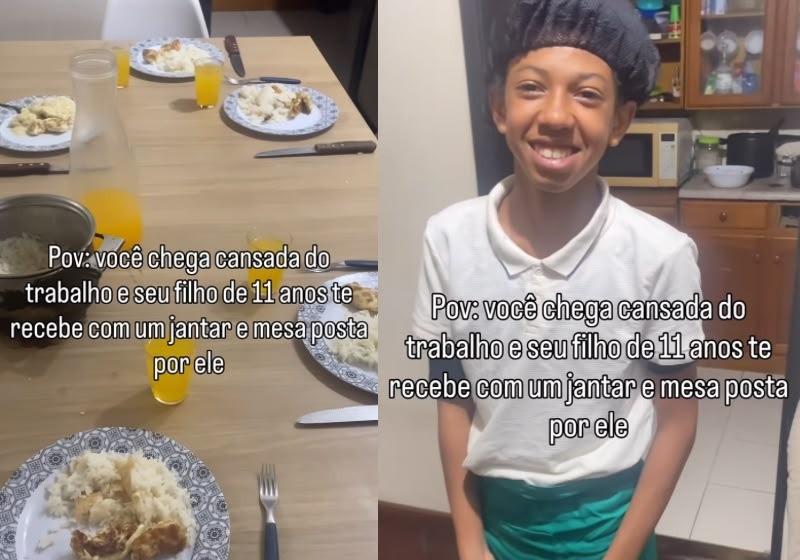 [VÍDEO] Filho de 11 anos recebe mãe cansada com jantar, viraliza e repete surpresa no dia seguinte