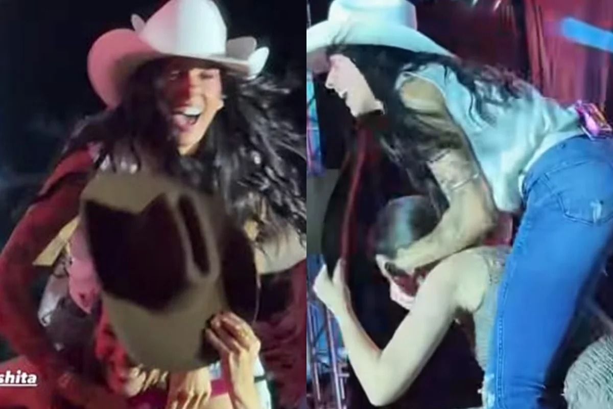 [VÍDEO] Ana Castela derruba prefeita em cima do palco em show 