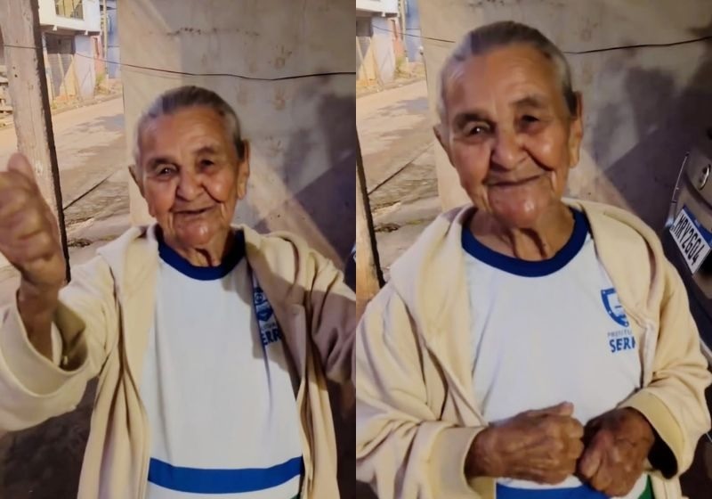 Idosa de 96 anos, que voltou a estudar para ler a Bíblia, exibe uniforme da EJA toda orgulhosa