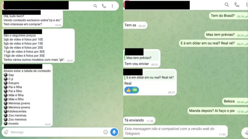 Criminosos usam Telegram para vender vídeos de abuso sexual infantil a partir de R$ 10