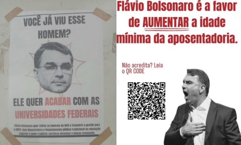 Cartazes com notícias falsas e discurso de ódio contra Flávio Bolsonaro são espalhados na UFRN em Caicó e na Ufersa...