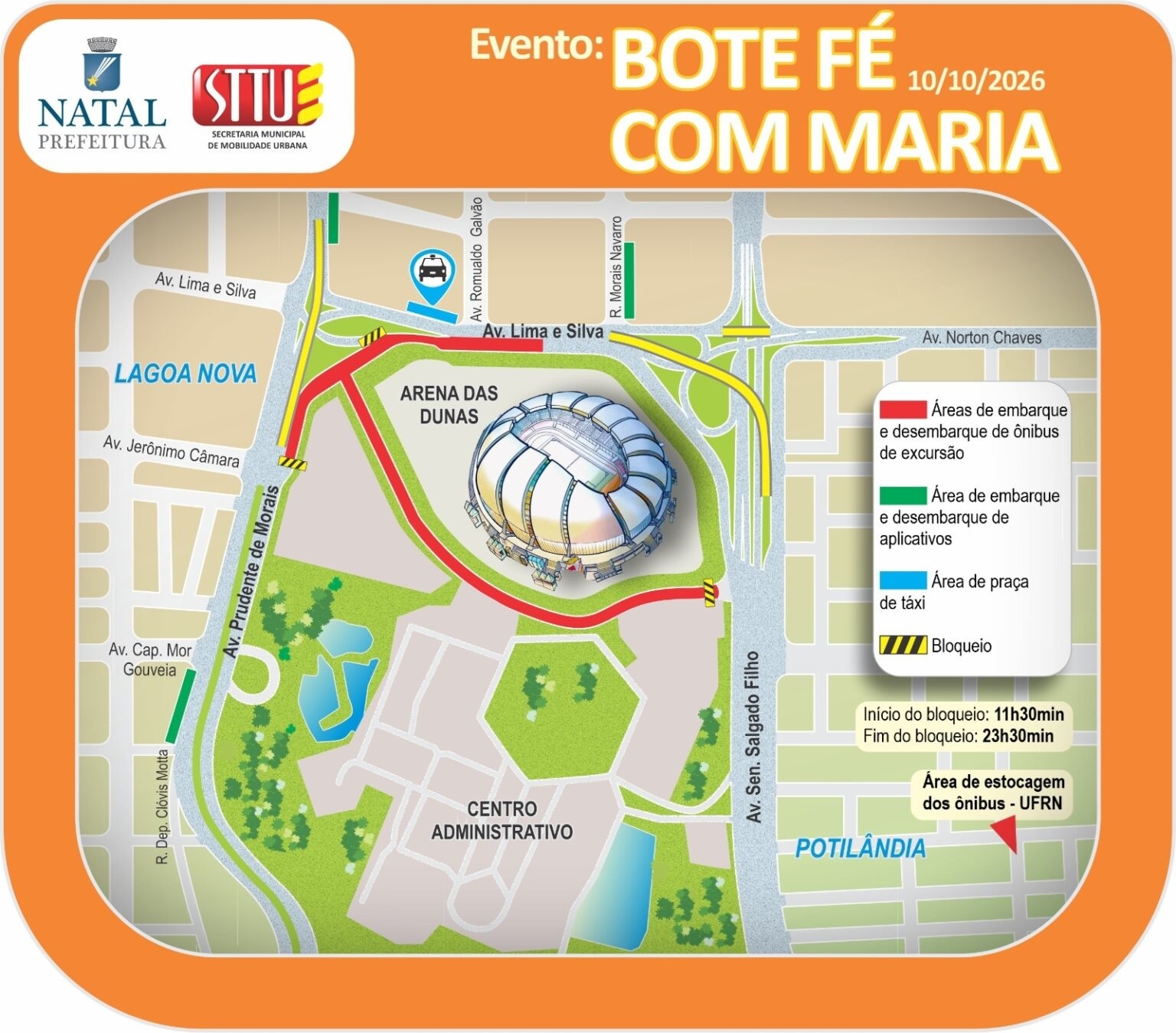 Trânsito será alterado no entorno da Arena das Dunas neste sábado para evento Bote Fé com Maria; confira mudanças