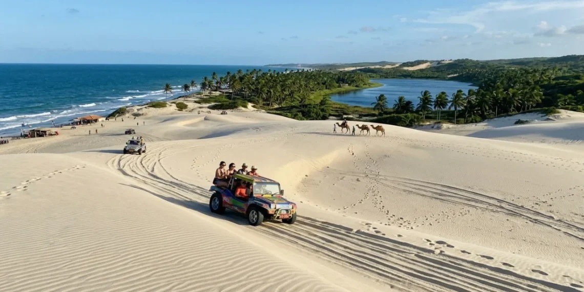 Um “deserto” cria uma paisagem do Nordeste em que dunas protegidas pelo Ibama avançam sobre uma lagoa no litoral potiguar