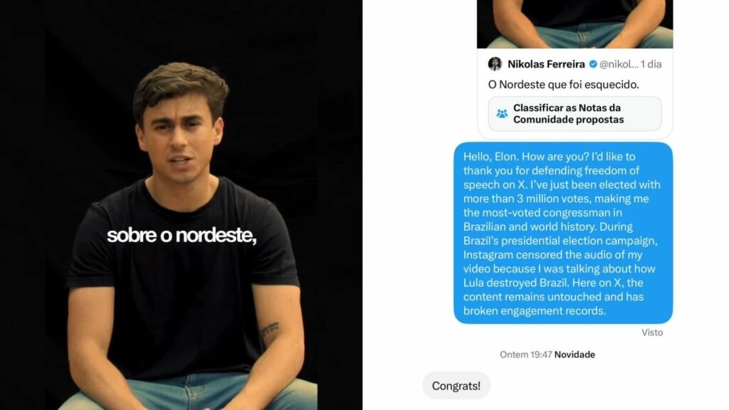 Elon Musk parabeniza Nikolas após vídeo sobre o Nordeste