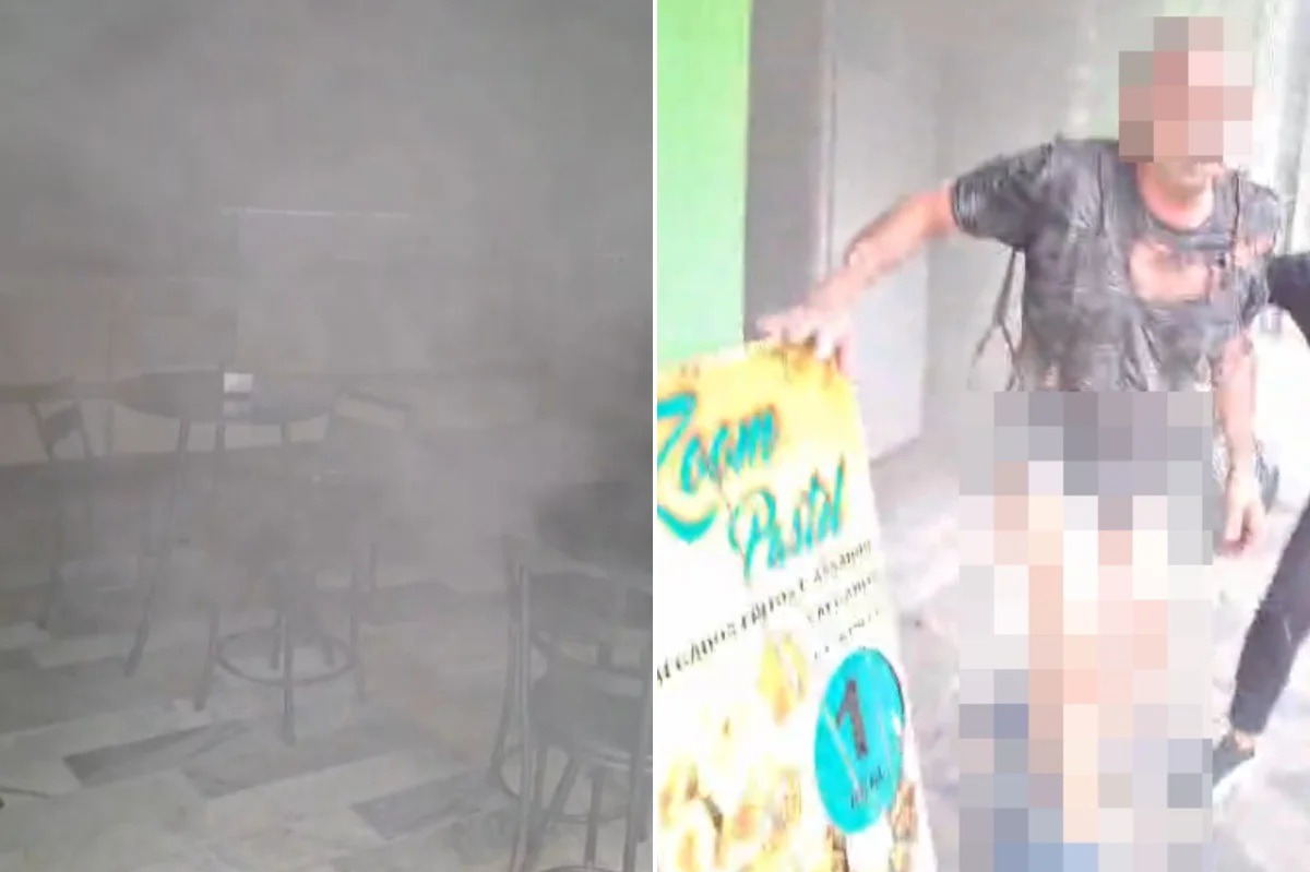 VÍDEO: Comerciante fica queimado e tem roupas rasgadas ao tentar salvar lanchonete