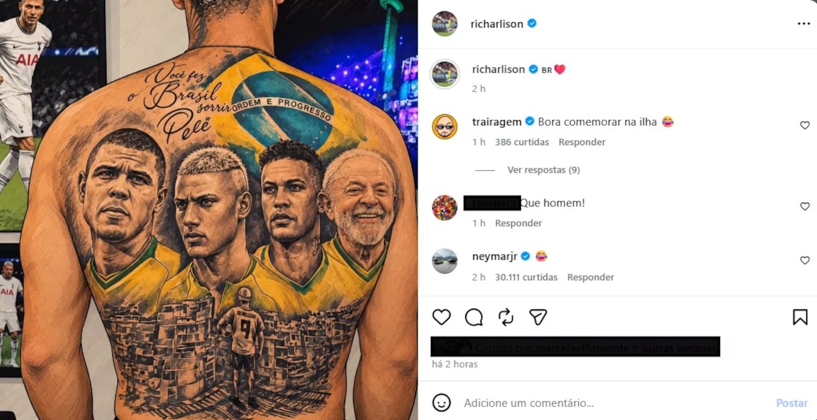 Richarlison comemora vitória de Lula, e Neymar ri após polêmica com Flávio por ilha