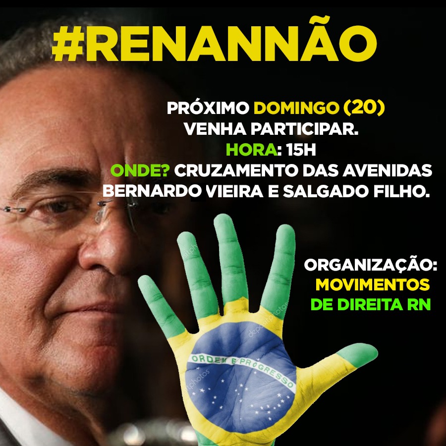 Natal terá protesto contra eleição de Renan Calheiros para presidência do Senado