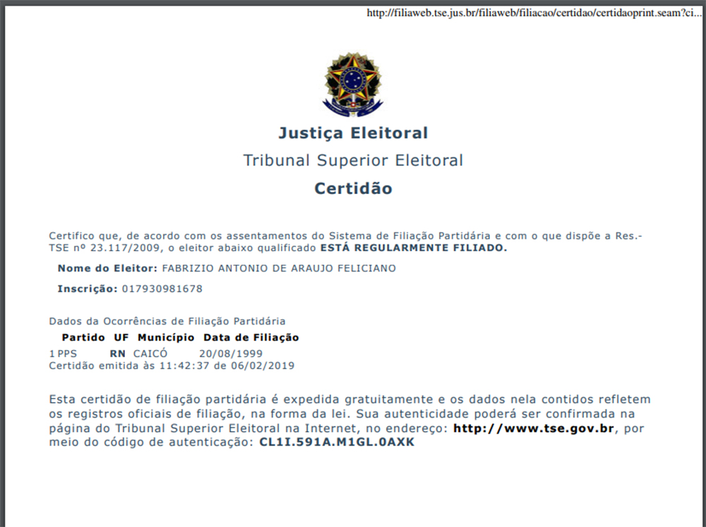 Candidato inscrito para vaga de juiz do TRE-RN é filiado ao PPS