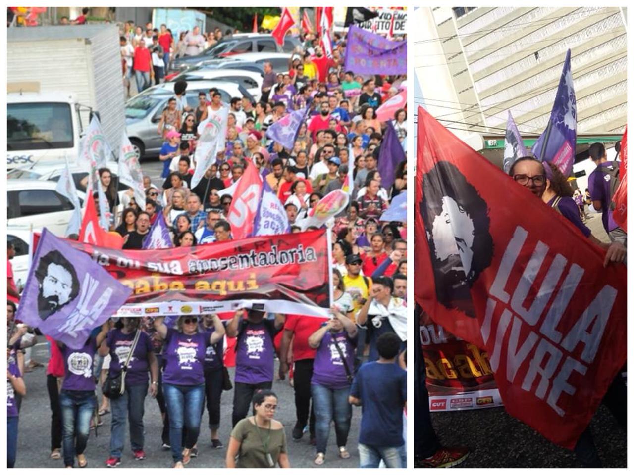 Protesto contra Previdência em Natal também pediu "Lula Livre"
