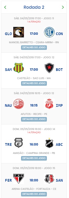 Jogos da 2ª rodada série C (Grupo A)