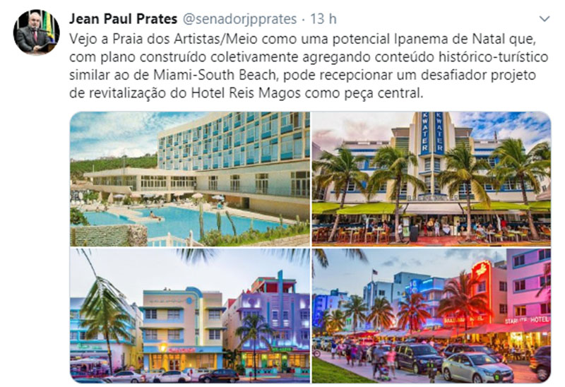 Senador nega apoio a tombamento, mas sugere "revitalização do Hotel Reis Magos"