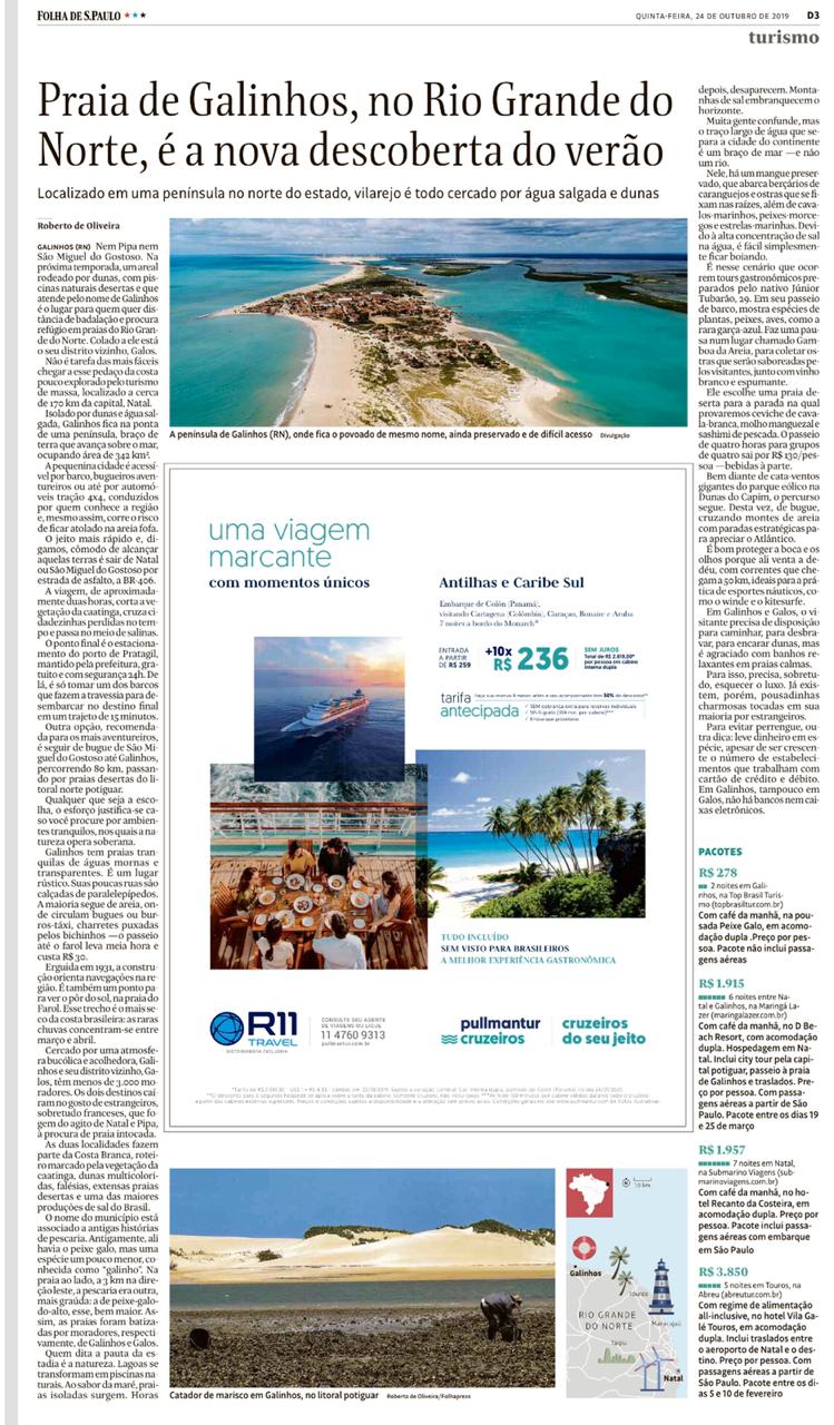 Folha de SP destaca: Praia de Galinhos é nova descoberta do verão