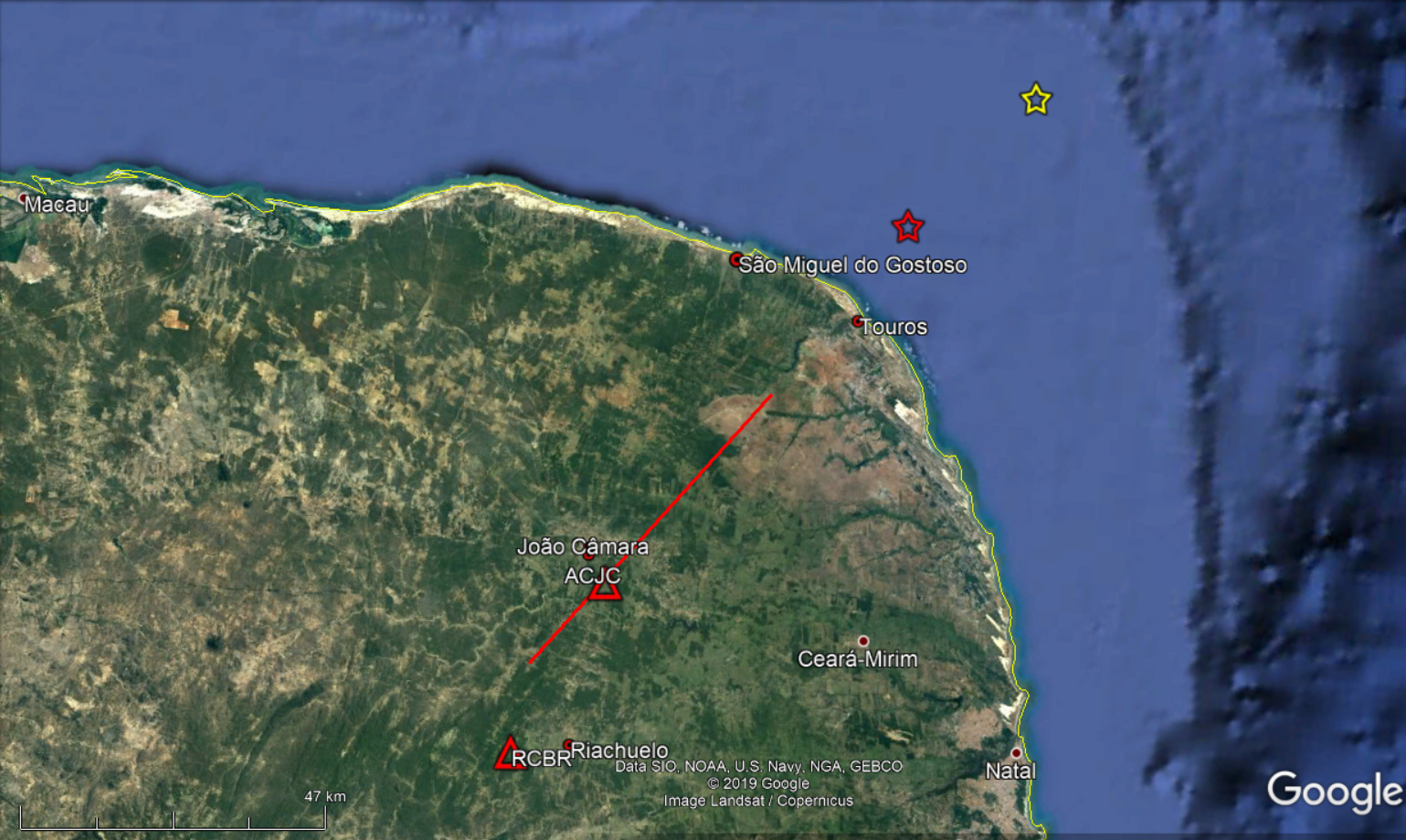 Novo tremor no mar pode indicar falha sismogênica de 100 km de extensão no RN
