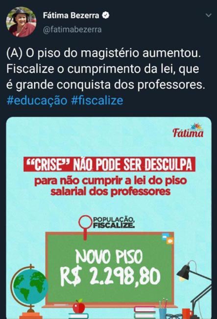 Fátima em 2017: Crise não pode ser desculpa para descumprir piso dos professores