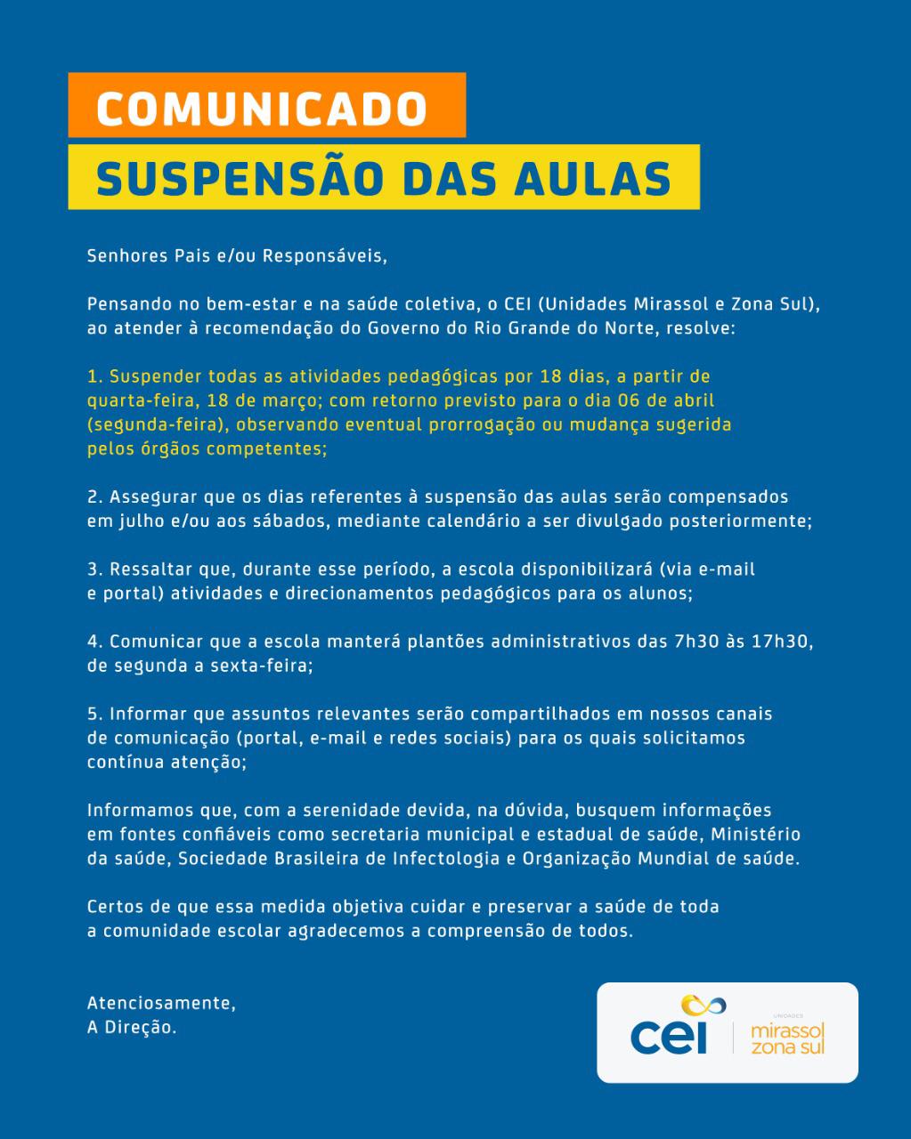 Duas escolas privadas de Natal anunciam suspensão das aulas por 18 dias
