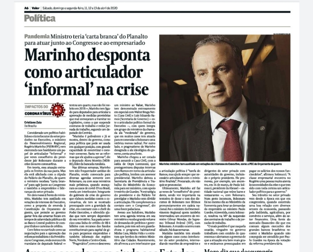 Valor: Rogério Marinho vira articulador e conselheiro de Bolsonaro na crise