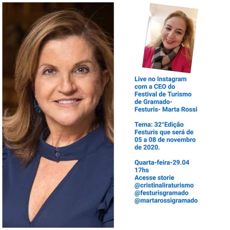Hoje tem live no instagram com a CEO do Festival de Turismo de Gramado