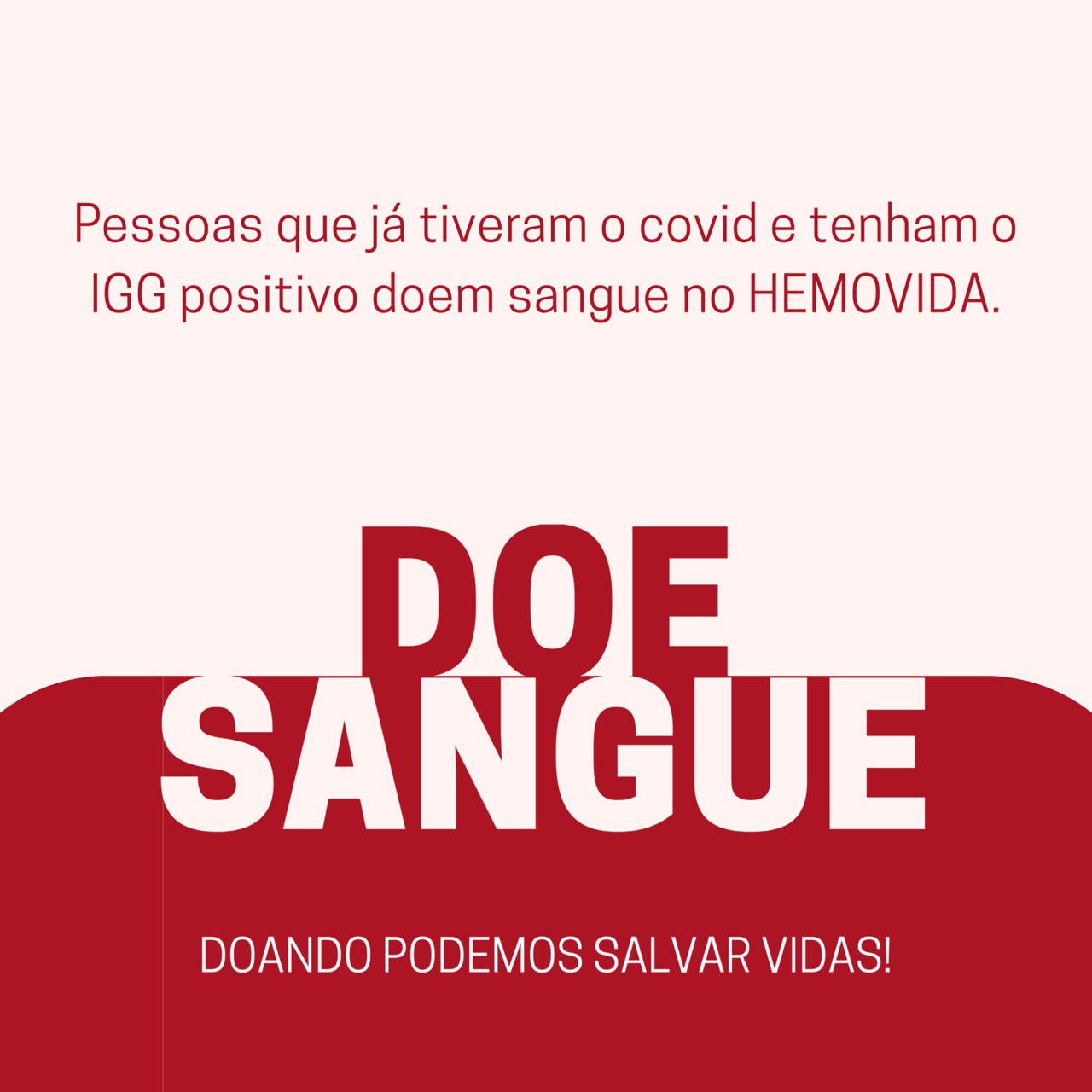 Hemovida convoca pacientes recuperados de Covid-19 para doação de plasma