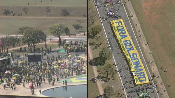 Grupos contra e a favor de Bolsonaro fazem atos em Brasília