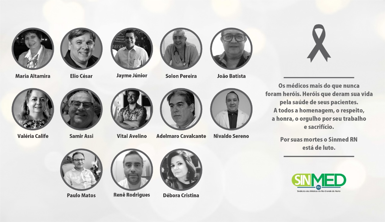 Sindicato faz homenagem aos 13 médicos mortos pela Covid-19 no RN