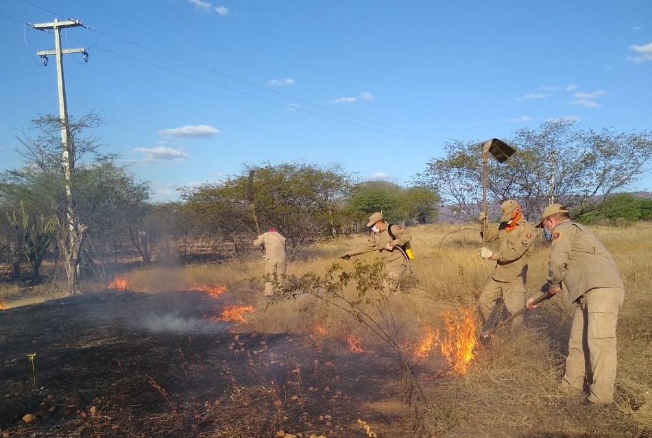 Bombeiros do RN controlam incêndio florestal no município de Jucurutu