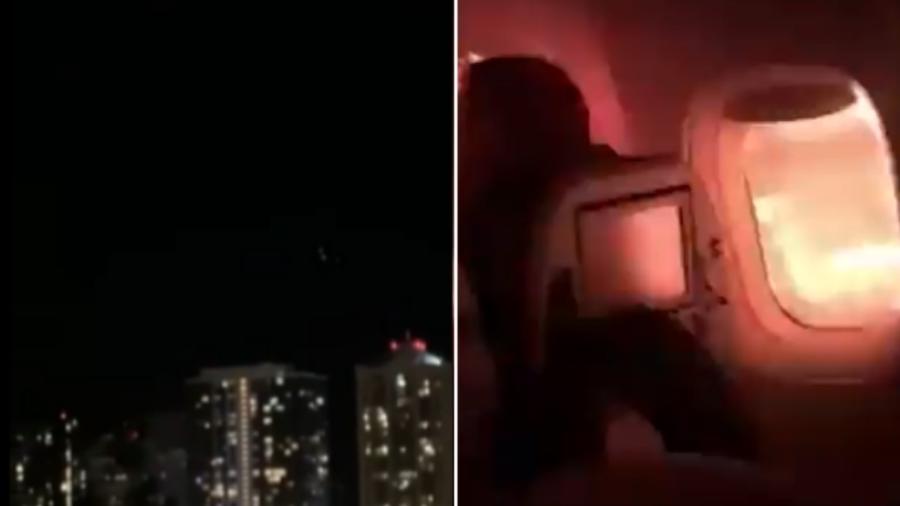VÍDEO: Passageiro grava momento em que asa de avião pega fogo em voo; assista