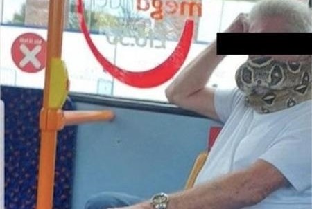 Homem é flagrado usando cobra como máscara de proteção em ônibus na Inglaterra