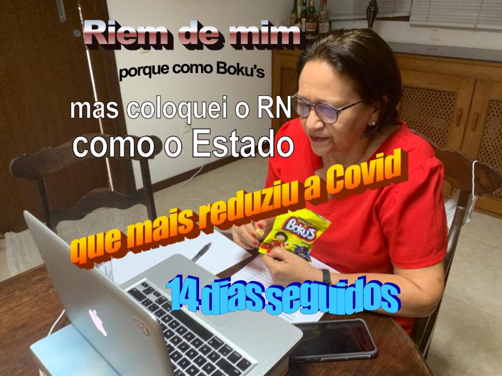 Fátima publica “meme” com Bokus, ironiza críticos e celebra queda da covid no RN