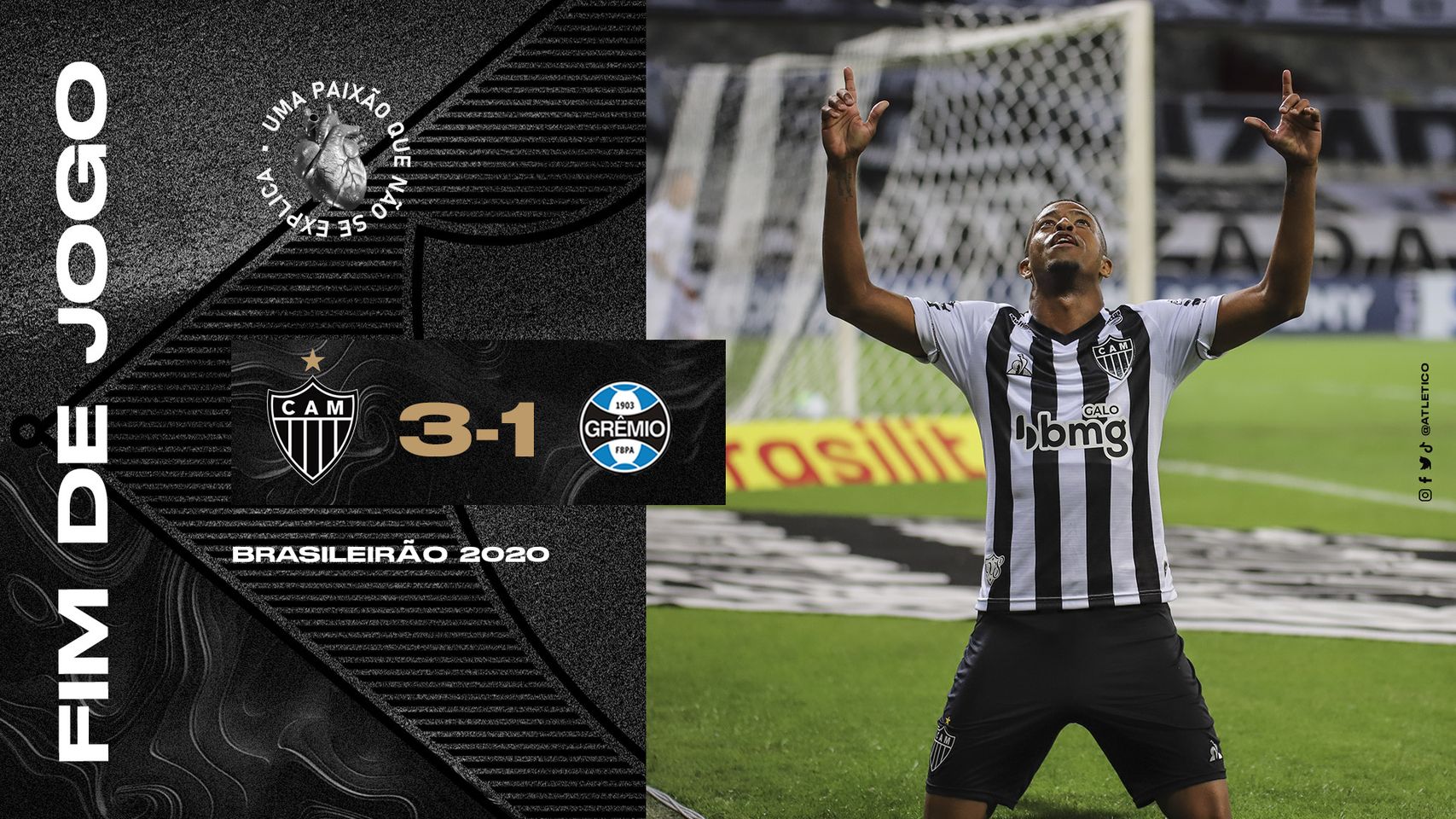 Com 3 de Keno, Galo bate Grêmio e se isola na ponta do Brasileiro
