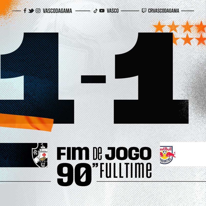 Fernando Miguel pega pênalti, e Vasco empata com Red Bull Bragantino