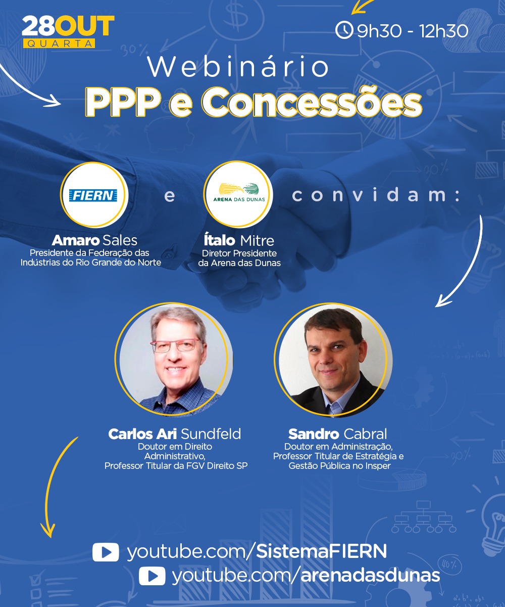 Fiern: Será dia 28 o Webinário “PPP e Concessões” realizado pelo Mais RN