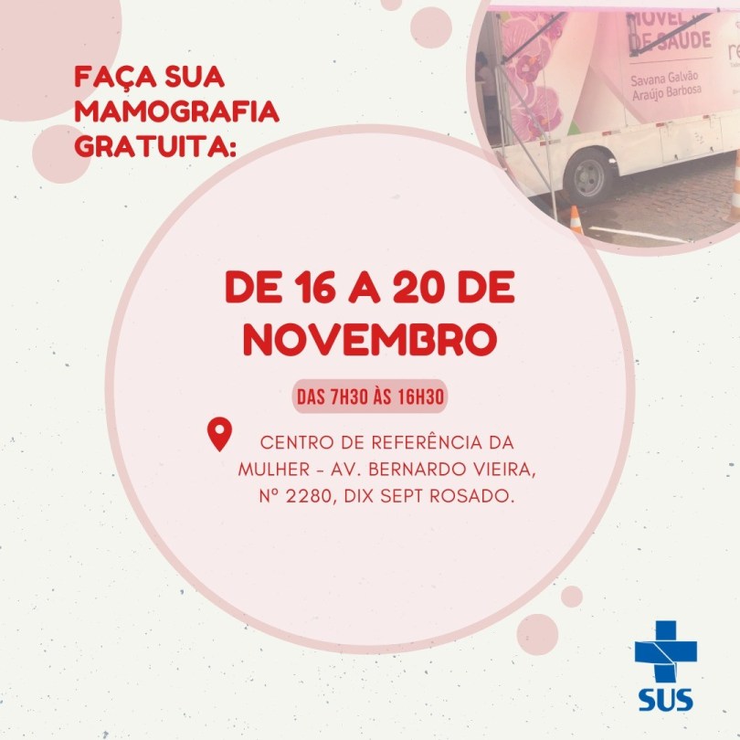 Mutirão de mamografia acontecerá em Dix-Sept Rosado na próxima semana