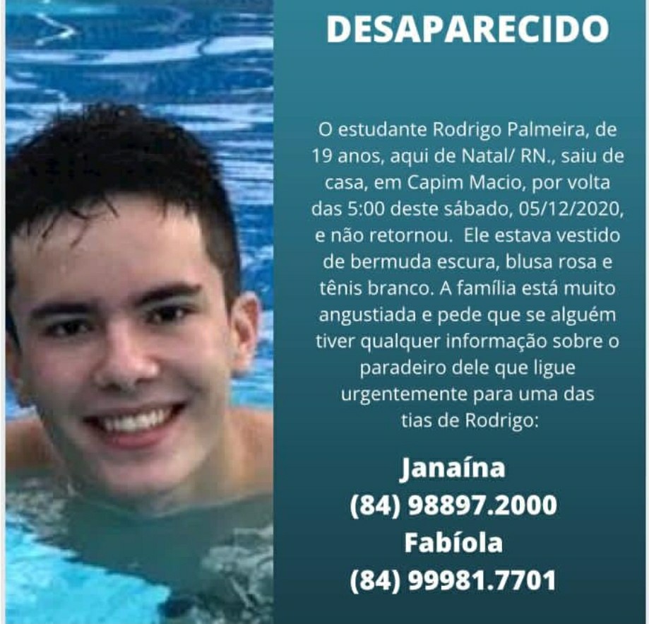 Estudante que estava desaparecido em Natal volta para casa
